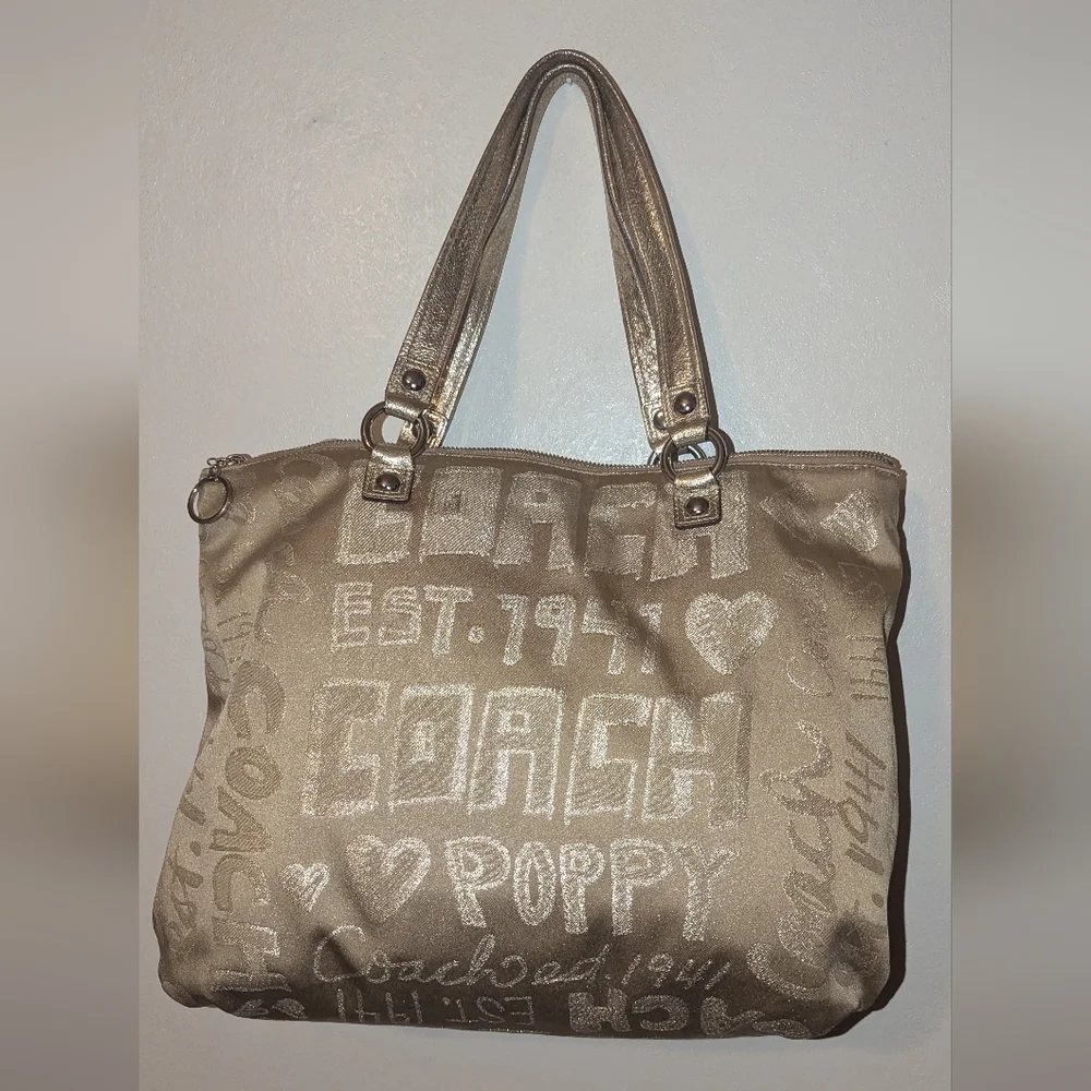 Coach Poppy Storypatch Glam Tote 15301 Limited Edition Khaki Gold VGUC